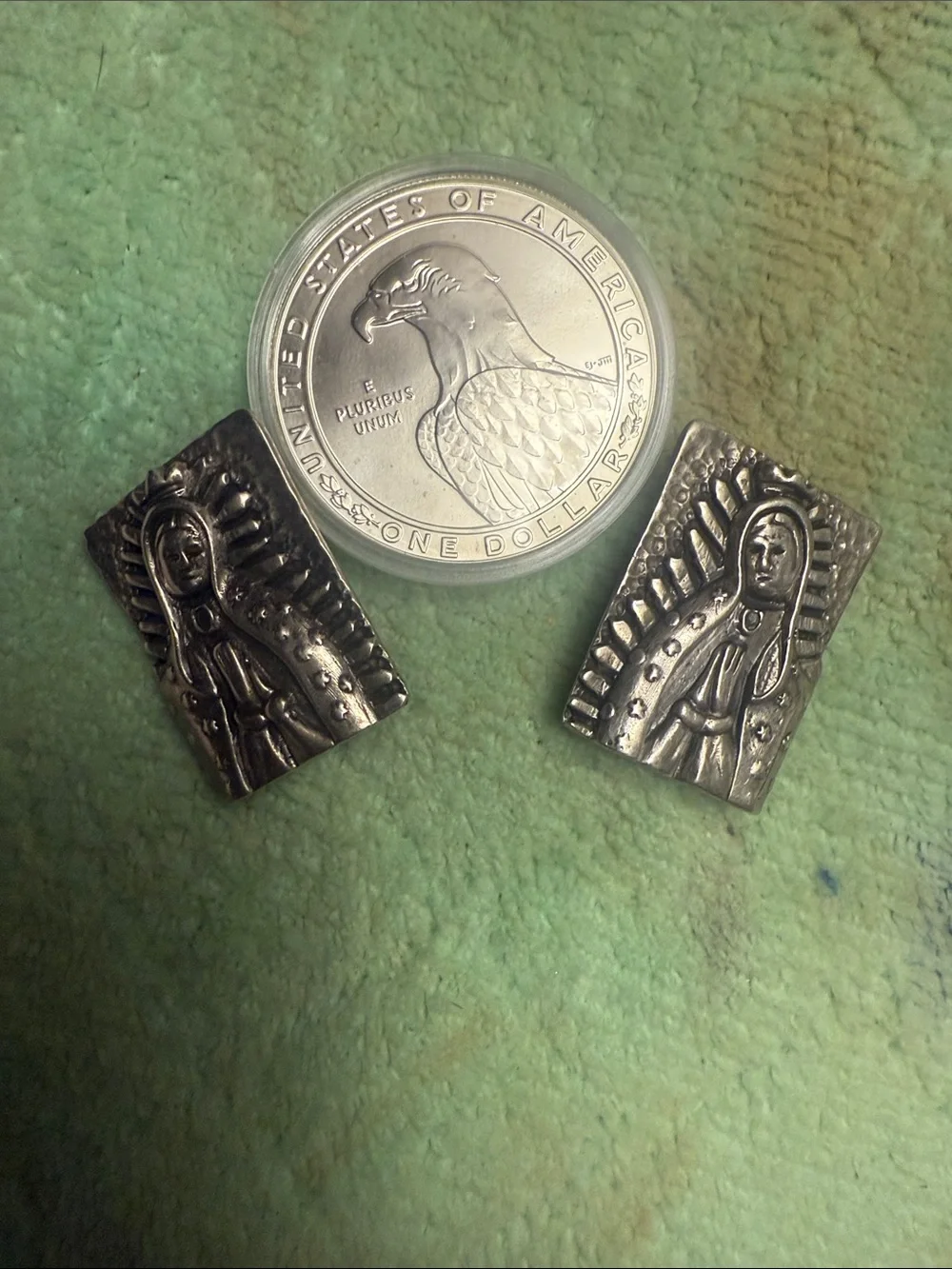 Dian Malouf statement Madonna/Virgin Mary SS clip on earrings